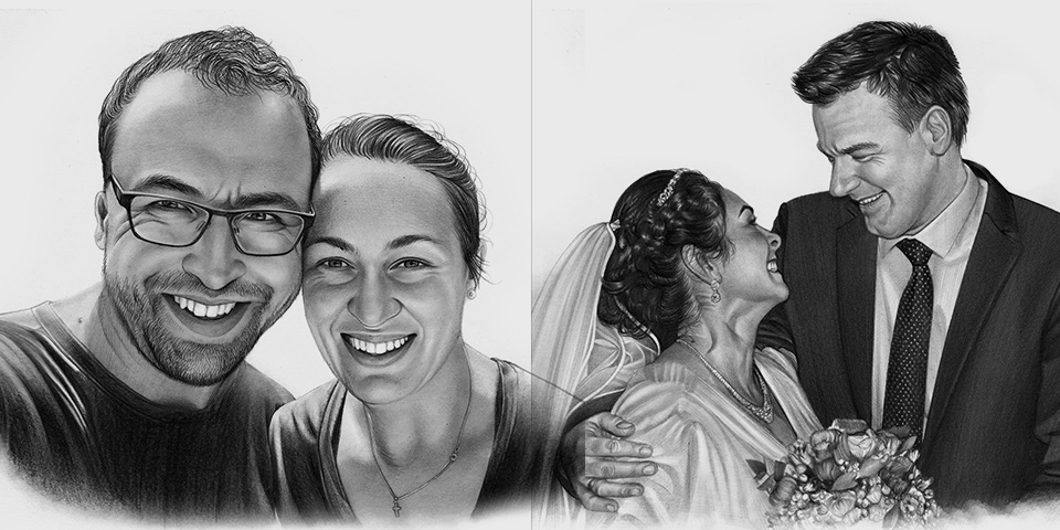 Portrait zeichnen lassen - Hochzeitsportrait und Paartportrait